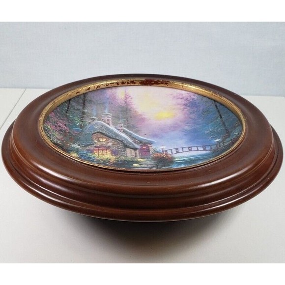 Vintage 1993 Thomas Kinkade FALBROOKE COTTAGE Enchanted Cottages Round Plate - Picture 5 of 16